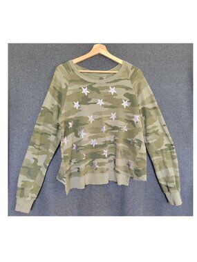 Current/ Elliott Camo Metallic Stars Sweatshirt The Open Back Women's Sz 2/M